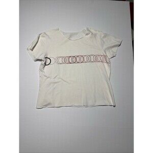 Women’s Cream Short Sleeve Graphic Tee Abstract Circle Print Minimalist Top